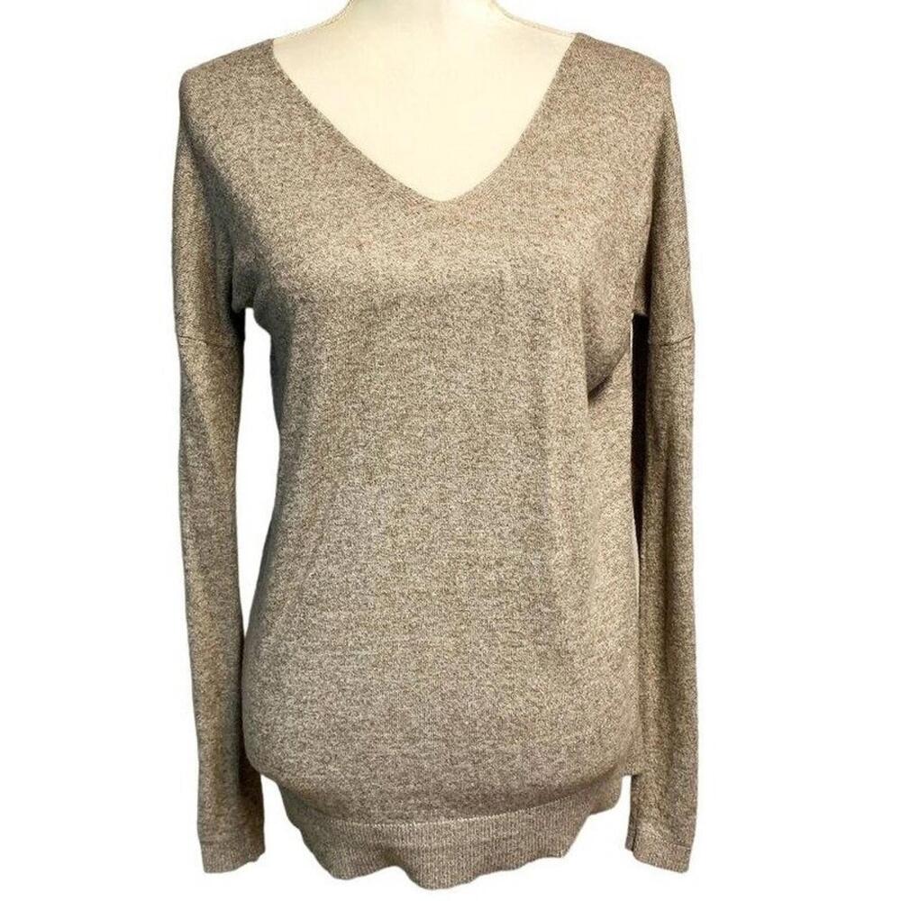 Express Wool Blend Brown V Neck Long Sleeve Stretchy Knit Sweater Women's Small - Picture 1 of 6